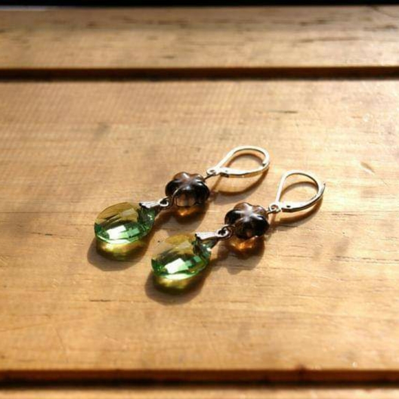 Angel Heart Treasures Jewelry - Smoky Quartz & Crystal Flower Earrings